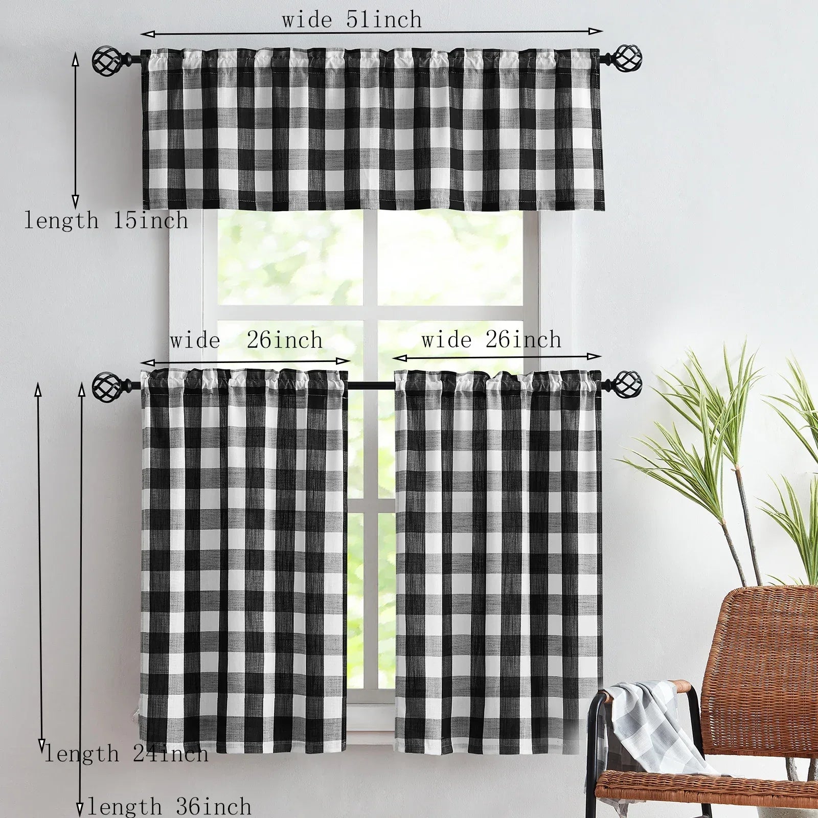 Checkered Kitchen Curtains - Gingham Café Curtains Multiple Sizes Available - Shello's Creative Boutique