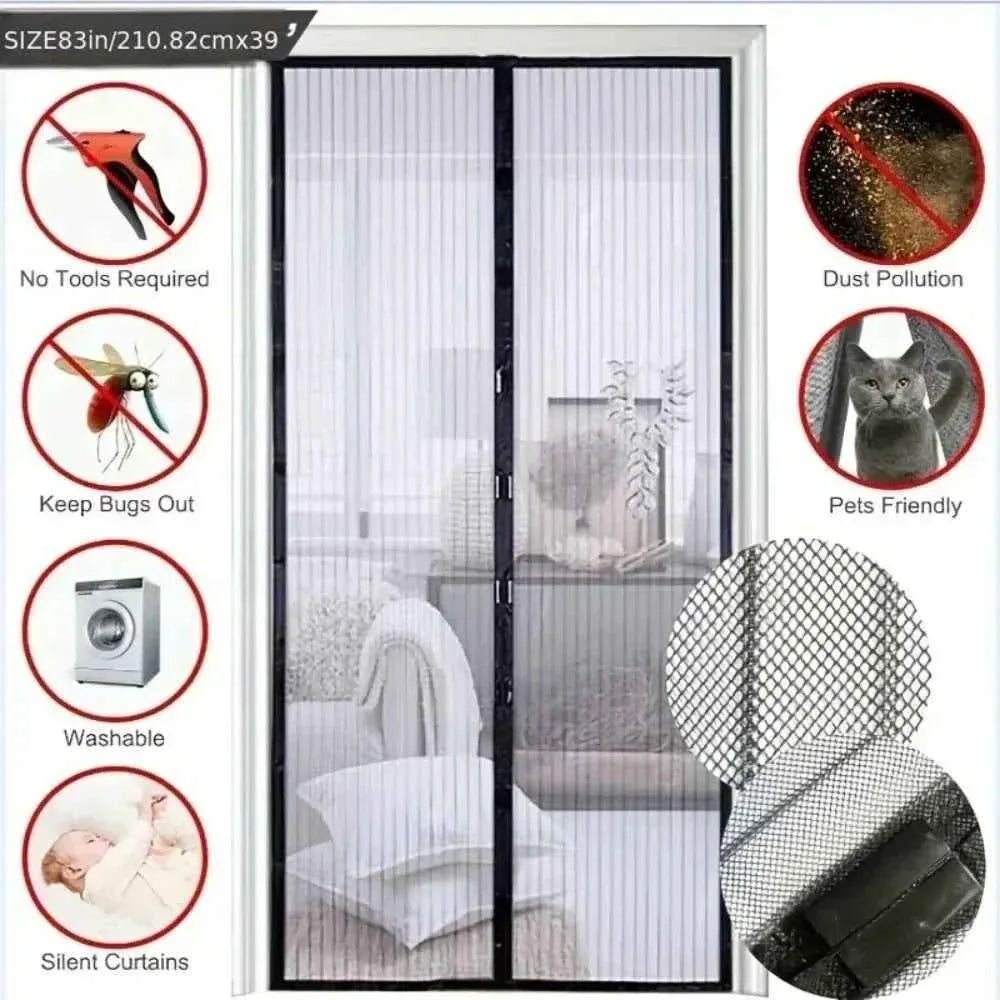 Magnetic Door Curtain - Auto-Close Anti-Mosquito Screen with No Drilling Installation (100x210cm) - Shello's Creative Boutique