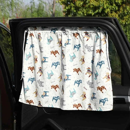 Suction Cup Car Curtains Cute Cartoon Animal/Floral Sunshade Curtain UV Protection Cotton Car Window Cover Car Interior