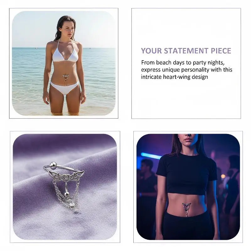Heart Wings Belly Button Ring