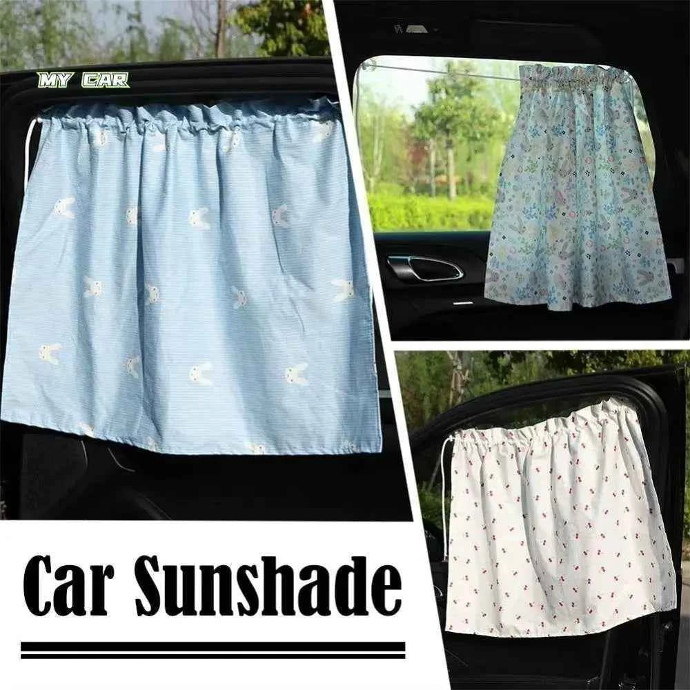 Suction Cup Car Curtains Cute Cartoon Animal/Floral Sunshade Curtain UV Protection Cotton Car Window Cover Car Interior