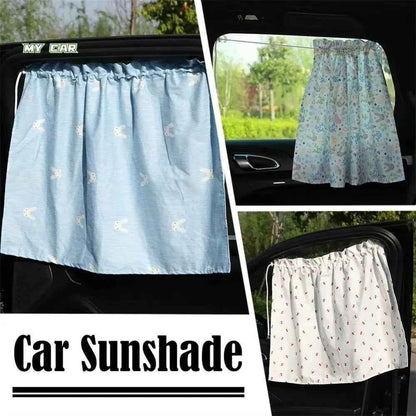 Suction Cup Car Curtains Cute Cartoon Animal/Floral Sunshade Curtain UV Protection Cotton Car Window Cover Car Interior