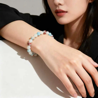 Halo Quartz & Ocean Sediment Beaded Bracelet – Unisex Natural Stone Stretch Bangle