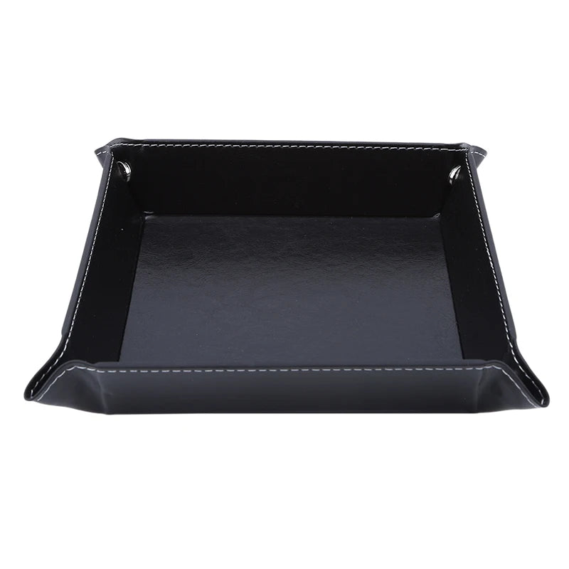 PU Leather Folding Valet Tray – Collapsible Desktop Storage for Keys, Phone, Wallet & Coins