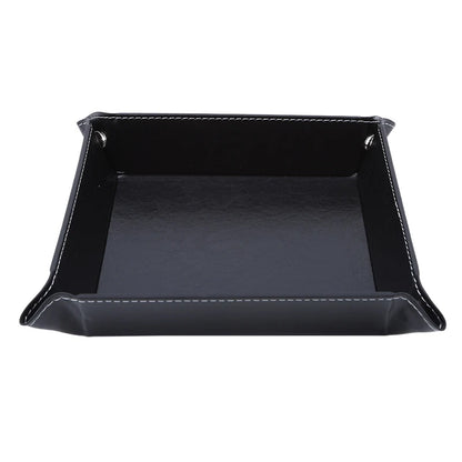 PU Leather Folding Valet Tray – Collapsible Desktop Storage for Keys, Phone, Wallet & Coins