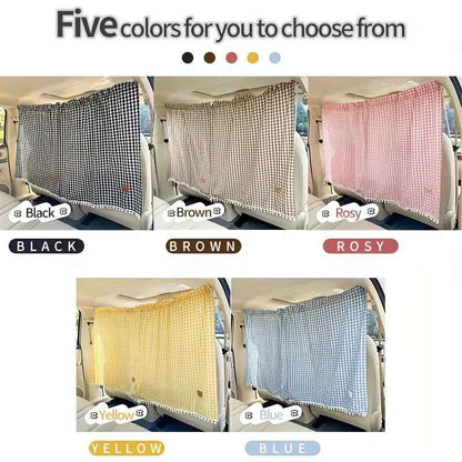 A Set of Car Interior Partition Curtains - Checkered Car Partition Curtains, Sunshade Car Curtains, Cute Bear Design Retractable