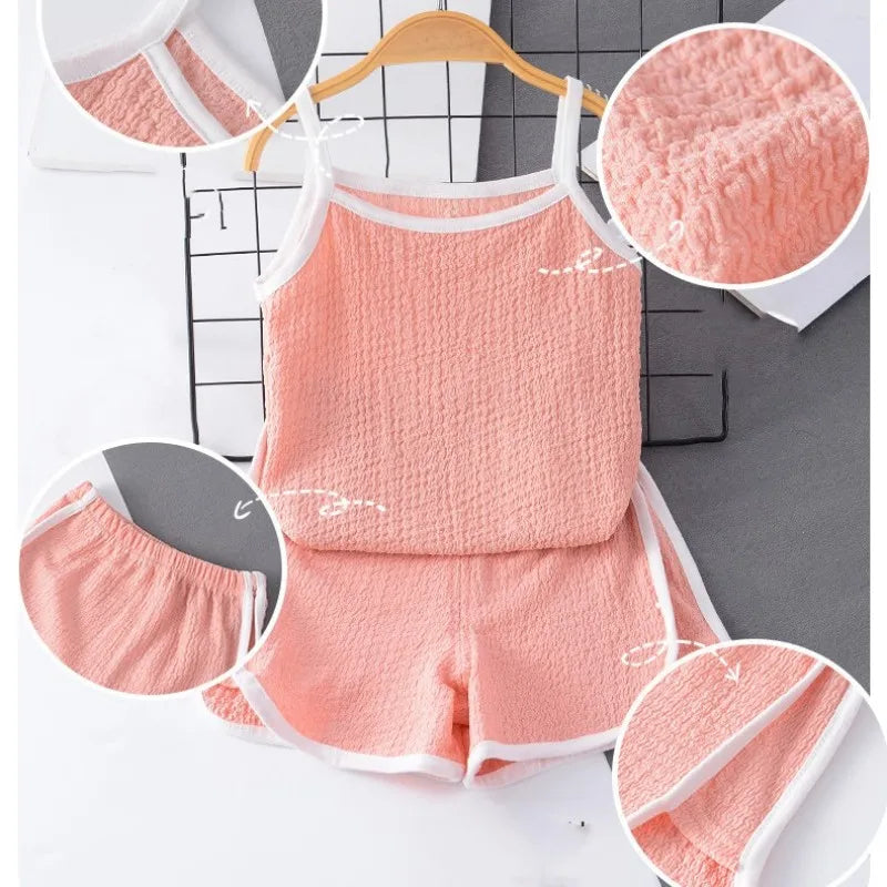 2025 New Girls Suspender Vest Set Summer Baby Thin Style Shorts Girls Clothes Children Clothing Set Shello's Creative Boutique