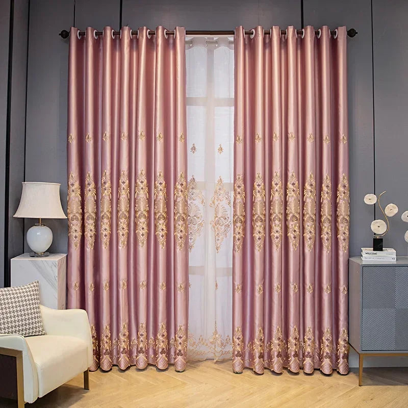 European Luxury Full Blackout Curtains - Heat Insulation & Acoustic Drapes with White Tulle - Shello's Creative Boutique