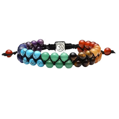 7 Chakra Multi-Layer Natural Stone Beaded Bracelet – Adjustable Woven Rope