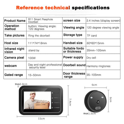 2.4 Inch LCD Door Peephole Camera with IR Night Vision & Video Recording