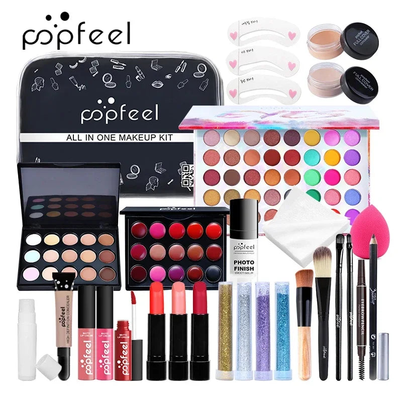 Make Up Sets Eyeshadow Lipstick Eyebrow Concealer Powder Brush Complete Makeup Kit For Women Female Beginner Student Full Set - Shello's Creative Boutique