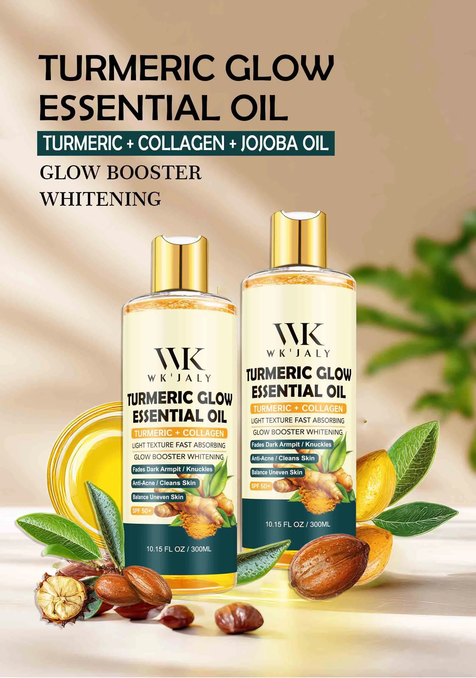 WK JALY Turmeric Glow Essential Body Oil, Moisturizing, Whitening, Fades Dark Armpit, Knuckles, Anti-Acne, Balance Uneven Skin - Shello's Creative Boutique