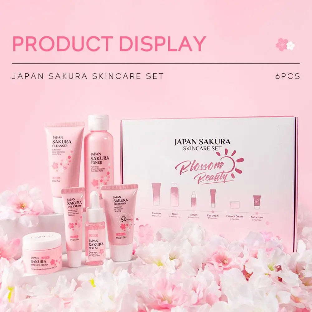 6pcs/Set Sakura Skin Care Sets Face Cream Serum Toner Facial Cleanser Sunscreen Eye Cream Face Skin Care Set Product Gift box Shello's Creative Boutique