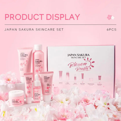 6pcs/Set Sakura Skin Care Sets Face Cream Serum Toner Facial Cleanser Sunscreen Eye Cream Face Skin Care Set Product Gift box Shello's Creative Boutique