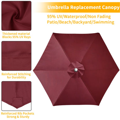 Parasol Replacement Cloth – Waterproof Sunshade Canopy for 6 & 8 Rib Parasols 2m to 3m