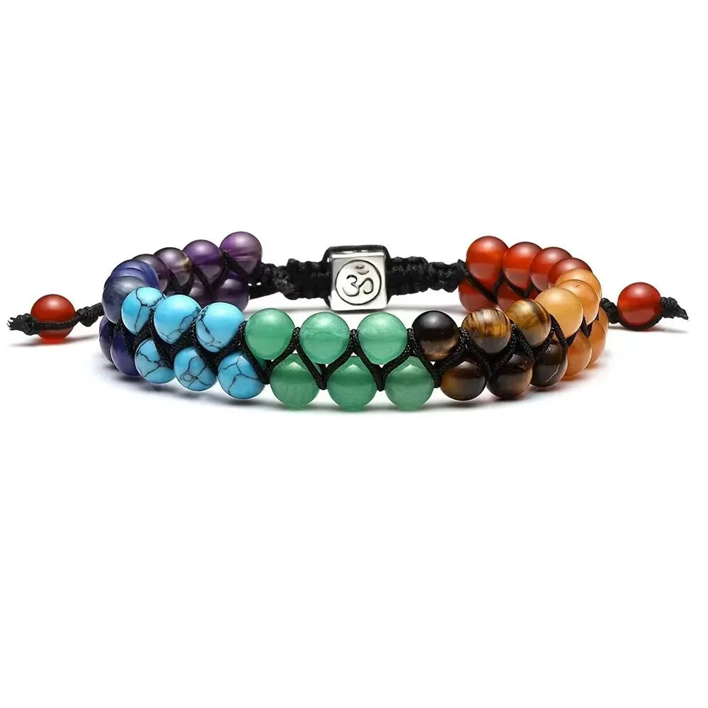 7 Chakra Multi-Layer Natural Stone Beaded Bracelet – Adjustable Woven Rope
