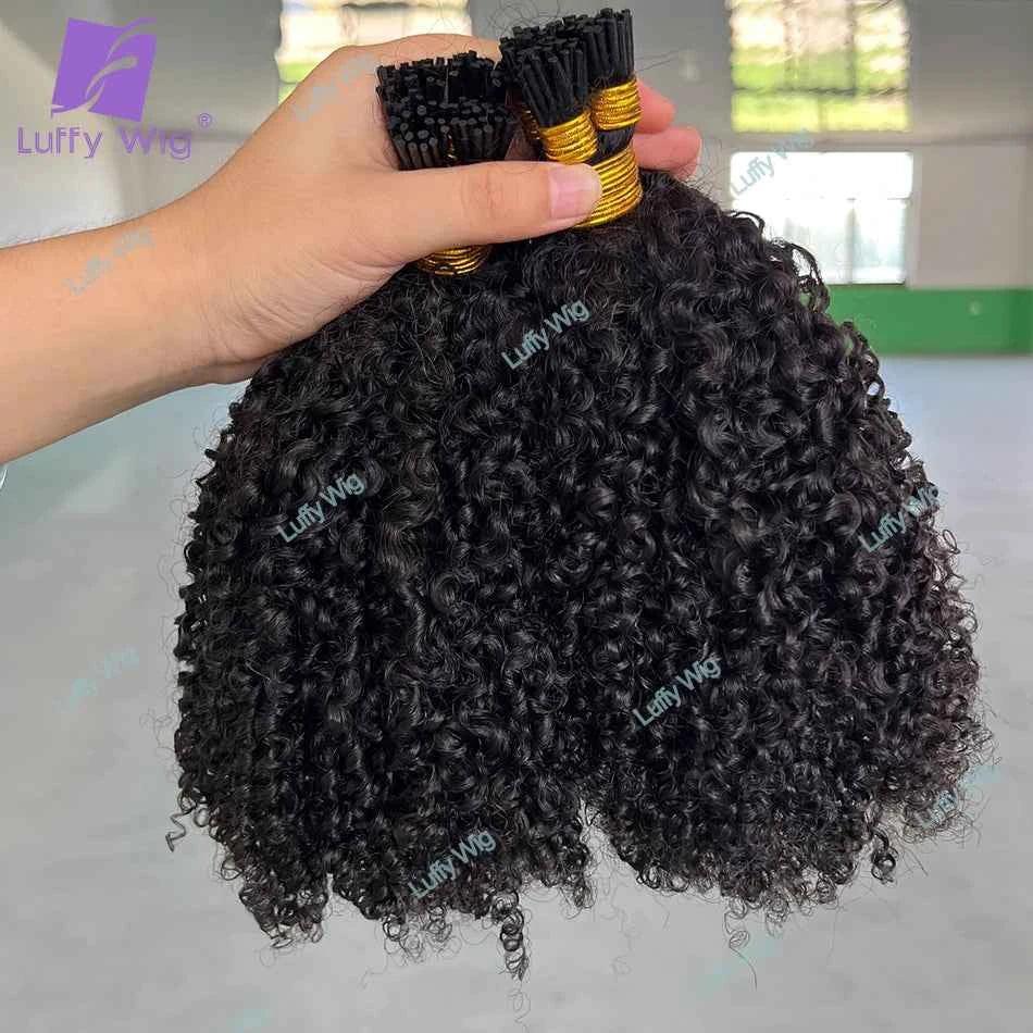 Double Drawn I Tip Hair Extensions - Afro Kinky Curly 3C/4A Mongolian Remy Human Hair Fusion - Shello's Creative Boutique