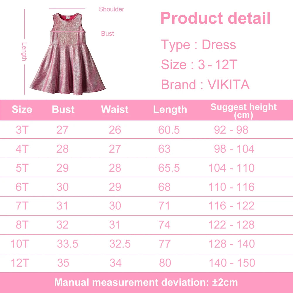 VIKITA Summer Princess Party Dress for Girls – Sleeveless Shiny Ball Gown with Patchwork Mesh Skirt (Ages 4–6) Shello's Creative Boutique