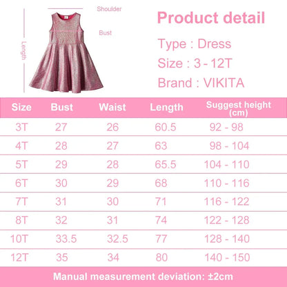 VIKITA Summer Princess Party Dress for Girls – Sleeveless Shiny Ball Gown with Patchwork Mesh Skirt (Ages 4–6) - Shello's Creative Boutique