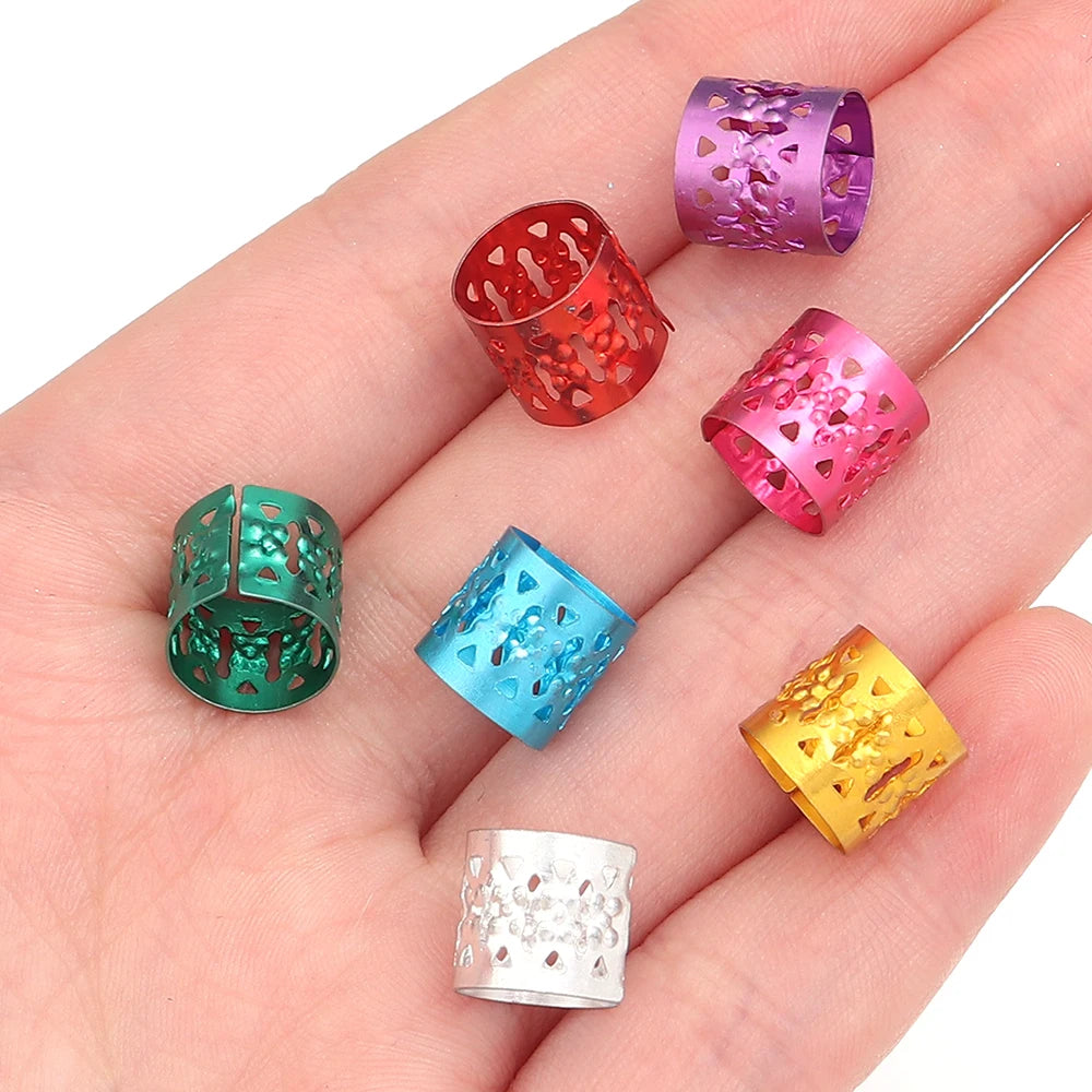100Pcs/lot Dreadlock Hair Rings Metal Hollow Tube Dirty Dread Braids Adjustable for Cuffs Clip Hair Accessories Styling Tools - Shello's Creative Boutique