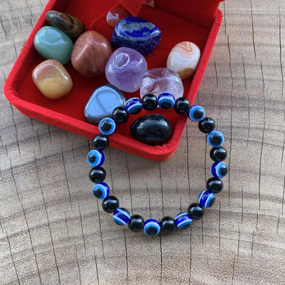 Evil Eye & Obsidian Protection Bracelet – Blue Evil Eye Stretch Bracelet