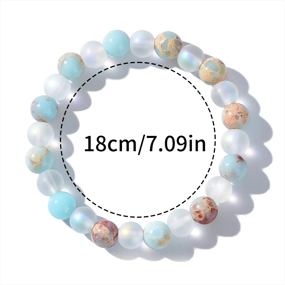 Aura Quartz & Ocean Sediment Beaded Bracelet – Unisex Natural Crystal Stretch Bangle