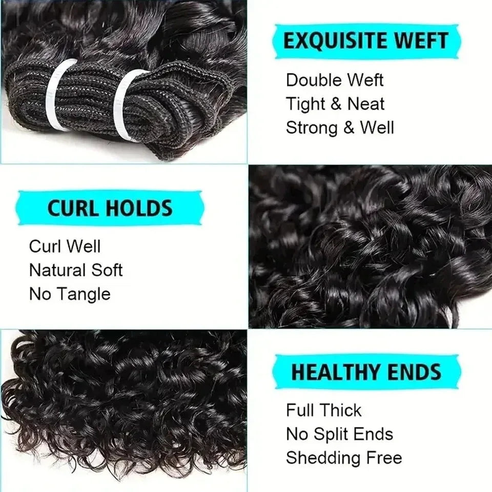 100g Curly Hair Bundles - Remy Water Wave Human Hair Weave Extensions - Shello's Creative Boutique