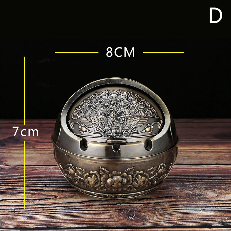 Retro Metal Ashtray With Lid – Anti-Fly Ash Windproof Covered Ashtray for Home & Desk
