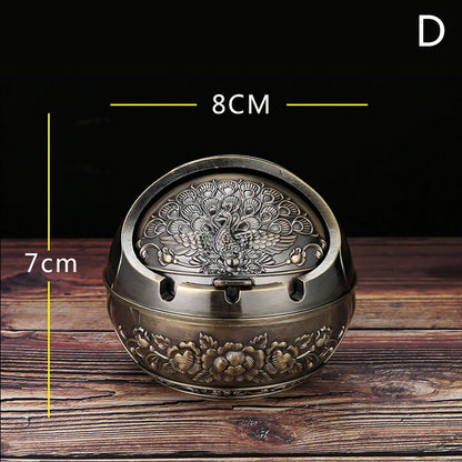 Retro Metal Ashtray With Lid – Anti-Fly Ash Windproof Covered Ashtray for Home & Desk