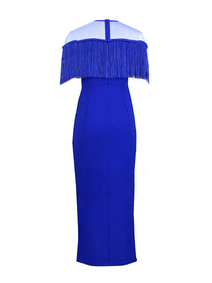 Plus Size Tassel Bodycon Dress - Mesh Patchwork Evening Gown - Shello's Creative Boutique