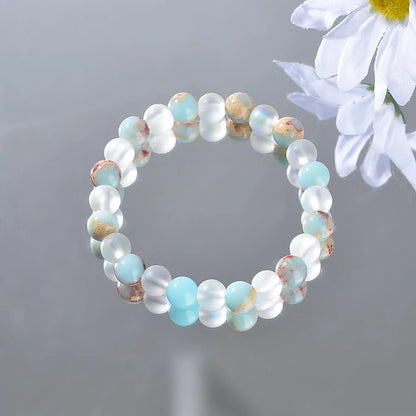 Aura Quartz & Ocean Sediment Beaded Bracelet – Unisex Natural Crystal Stretch Bangle