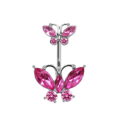 Pink Stainless Steel Belly Button Ring – Animal & Butterfly Styles
