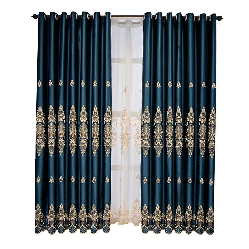 European Luxury Full Blackout Curtains - Heat Insulation & Acoustic Drapes with White Tulle - Shello's Creative Boutique