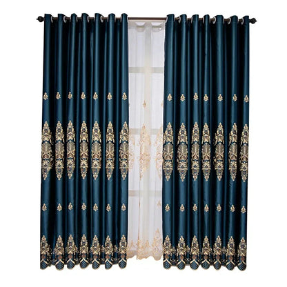 European Luxury Full Blackout Curtains - Heat Insulation & Acoustic Drapes with White Tulle - Shello's Creative Boutique