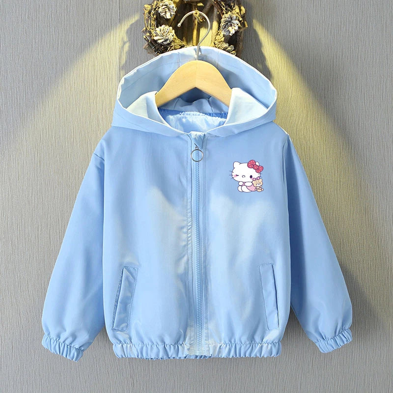 MINISO x Sanrio Girls’ Windbreaker Jacket – Hello Kitty & Cinnamoroll Cartoon Hooded Zip-Up Outerwear Shello's Creative Boutique