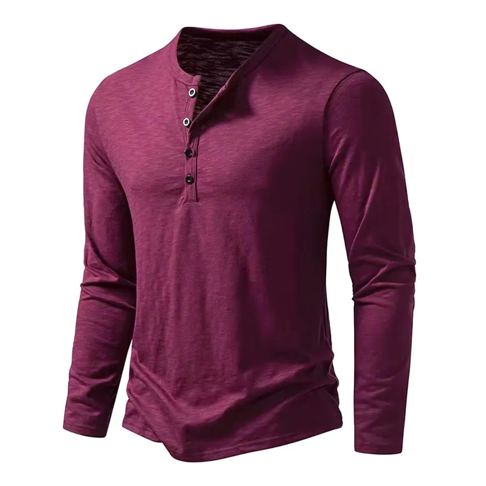 Men's Cotton Henley Neck T-Shirt - Long Sleeve Casual Shirt - Shello's Creative Boutique