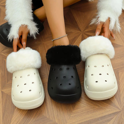 Women's Plush High Heel Slippers 2025 - Thick Soft-Soled Winter Garden Shoes