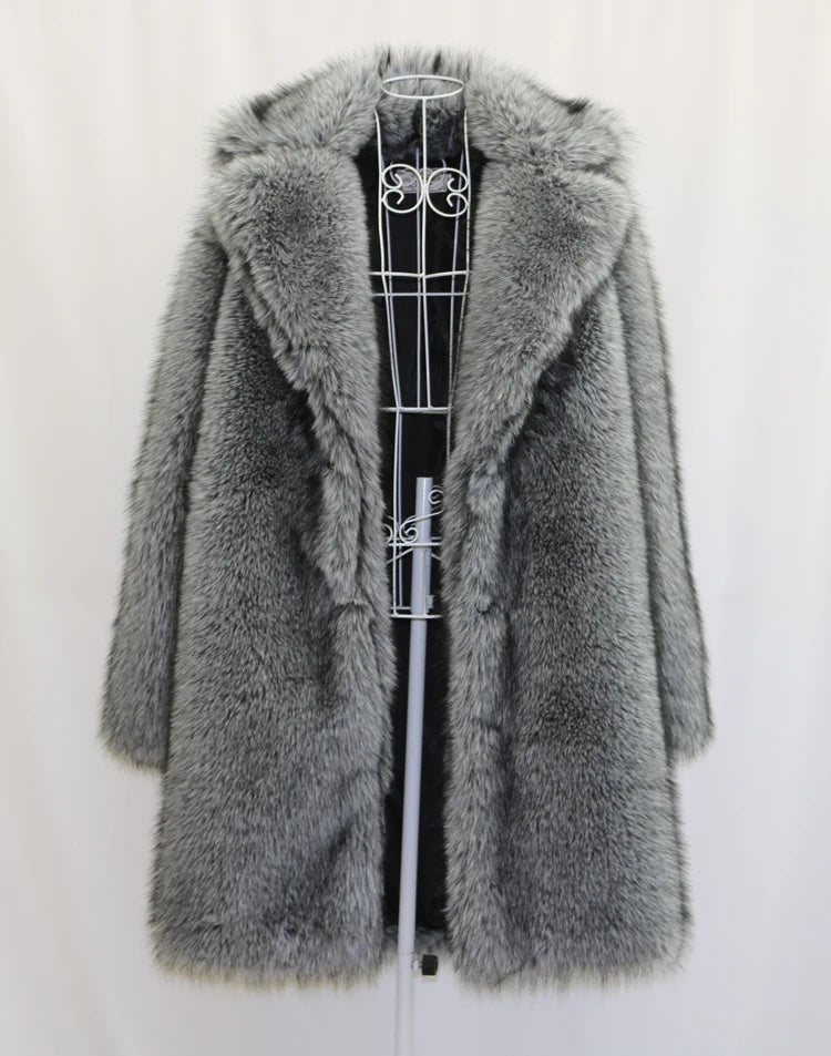 Men's Faux Fur Long Coat - Winter Trench Coat Plus Size