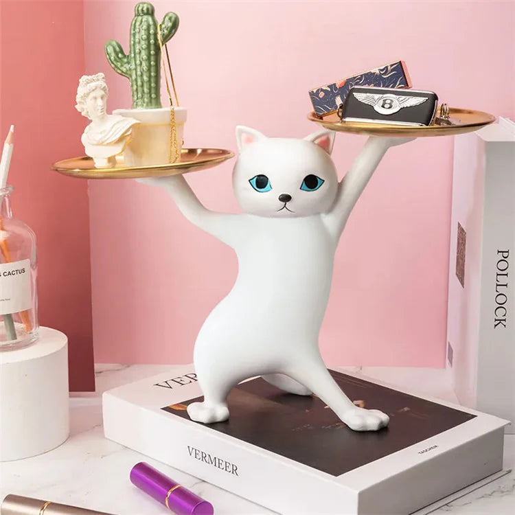 Cat Resin Sculpture Tray – Decorative Desktop Storage for Keys, Candy & Home Décor