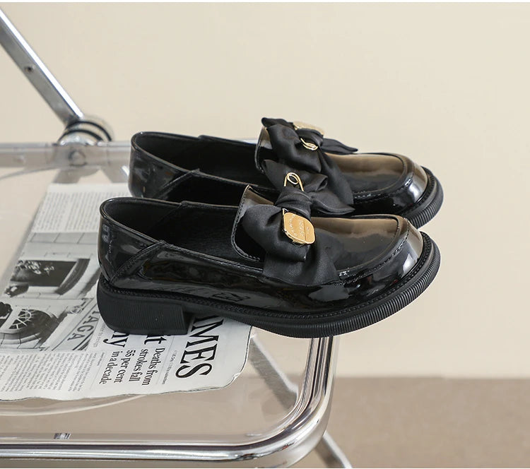 Women's British Style Leather Flats - Retro Bow Soft Sole Shoes - Shello's Creative Boutique