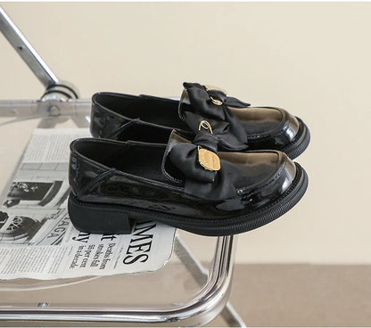Women's British Style Leather Flats - Retro Bow Soft Sole Shoes - Shello's Creative Boutique