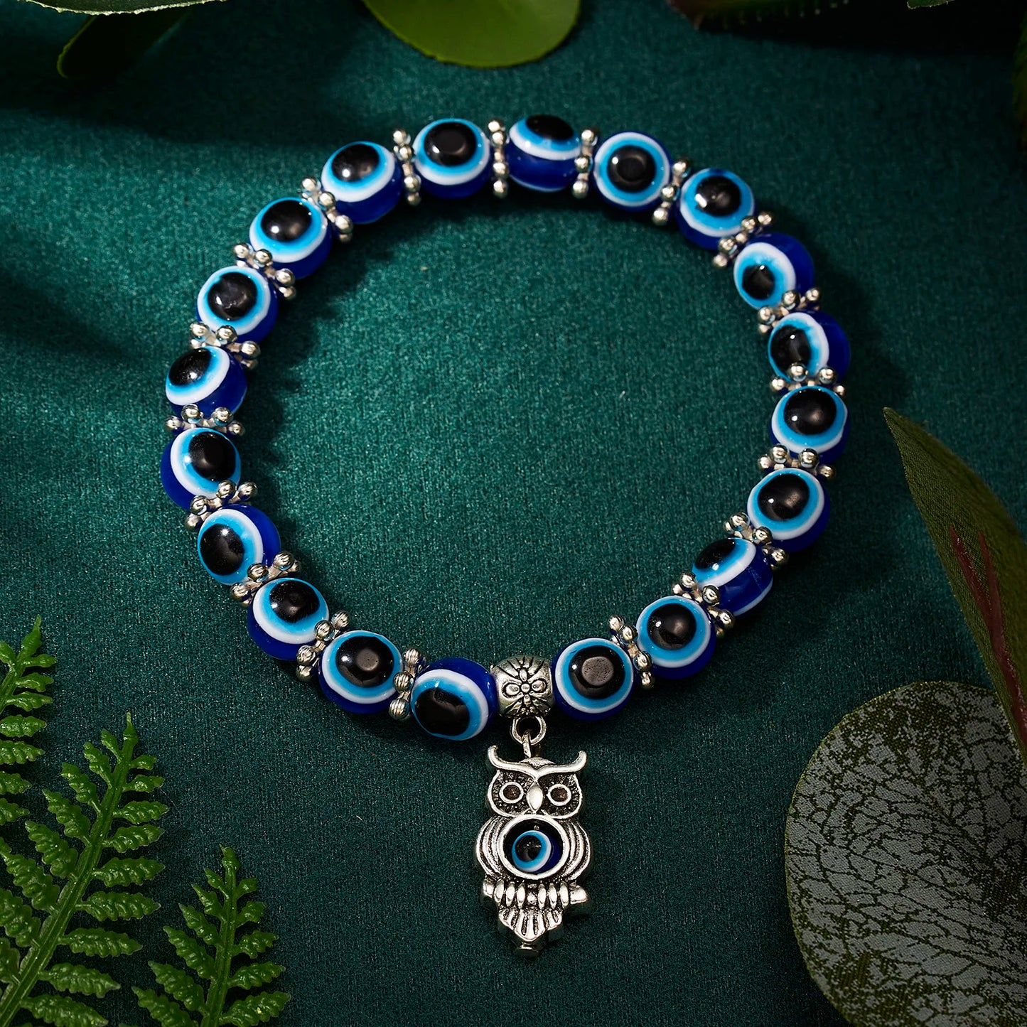 Evil Eye Palm & Butterfly Charm Bracelet – Blue Evil Eye Handmade Bead Bangle