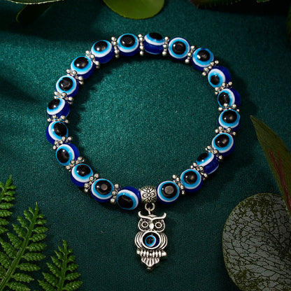 Evil Eye Palm & Butterfly Charm Bracelet – Blue Evil Eye Handmade Bead Bangle