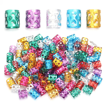100Pcs/lot Dreadlock Hair Rings Metal Hollow Tube Dirty Dread Braids Adjustable for Cuffs Clip Hair Accessories Styling Tools - Shello's Creative Boutique