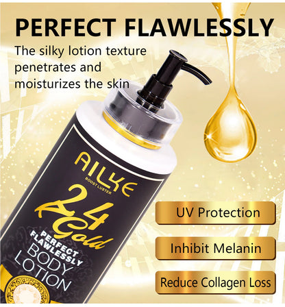 AILKE 24k Gold Perfect Flawlessly Body Lotion, Whitening, Inhibit Melanin, Moisturizing, UV Protect, With Nicotinamide Vitamin C - Shello's Creative Boutique