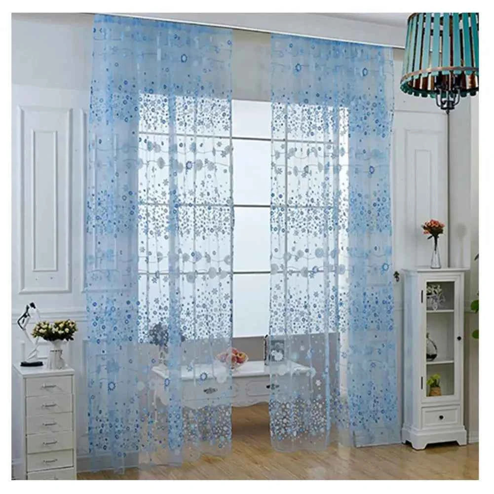 100cm x 200cm Window Curtain Floral Pattern Summer Transparent Window Screening Door Curtains Room Decor Drape Panel Sheer