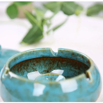 European Ceramic Ashtray with Lid – Kiln Glaze Retro Desktop Ash Tray