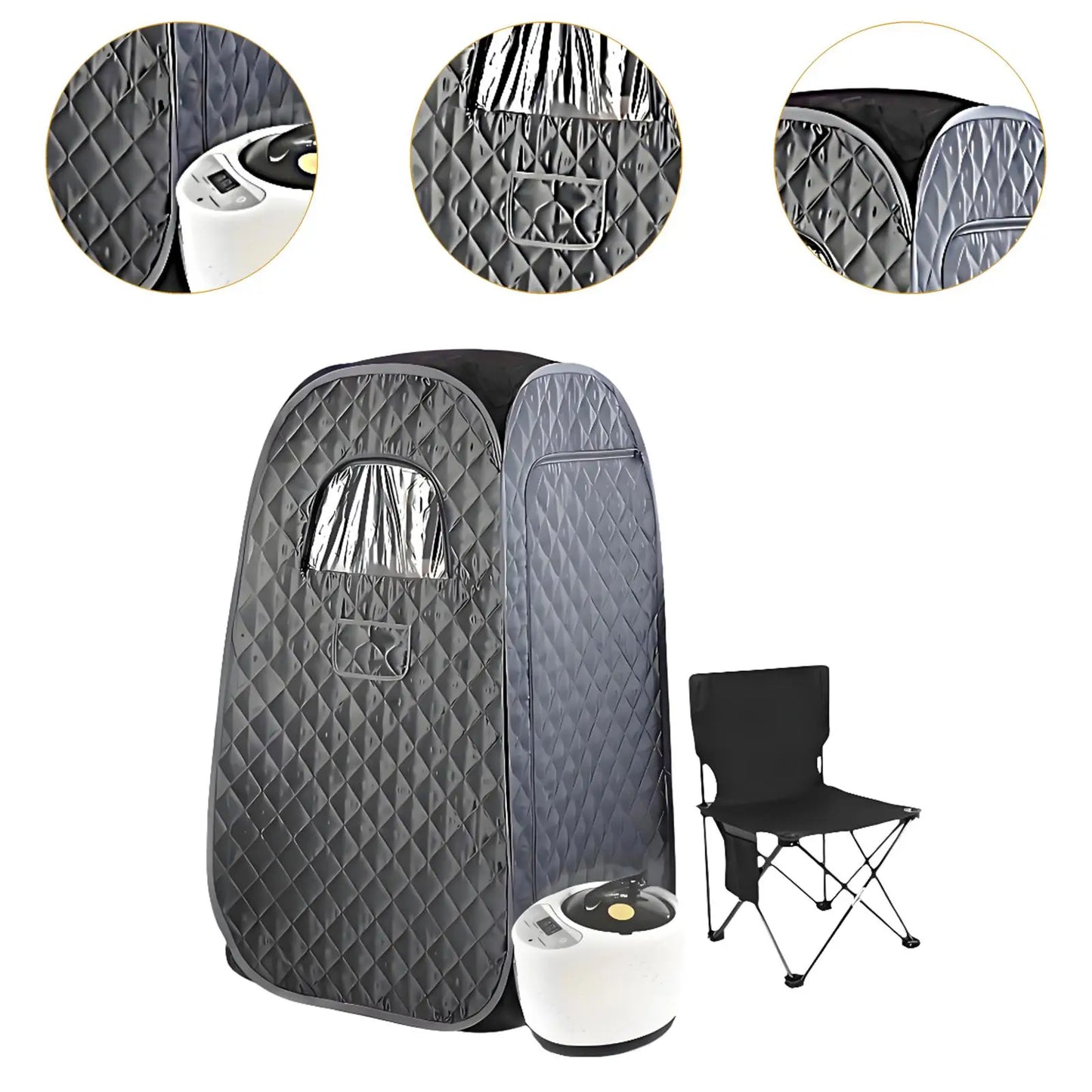 Personal Steam Sauna Tent – Black Oxford Cloth Home Spa, 3L Steamer & Folding Chair