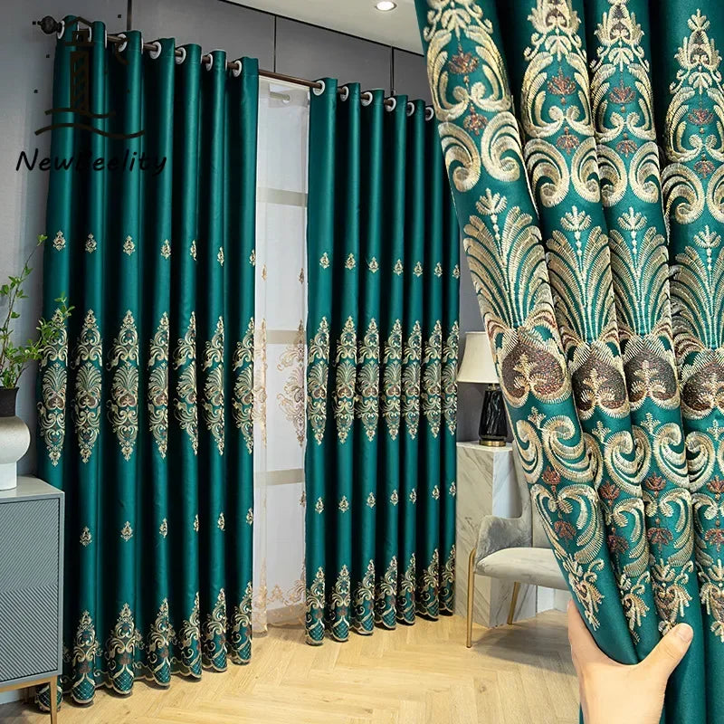 European Luxury Full Blackout Curtains - Heat Insulation & Acoustic Drapes with White Tulle - Shello's Creative Boutique