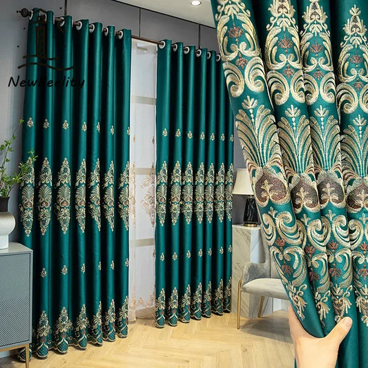 European Luxury Full Blackout Curtains - Heat Insulation & Acoustic Drapes with White Tulle - Shello's Creative Boutique